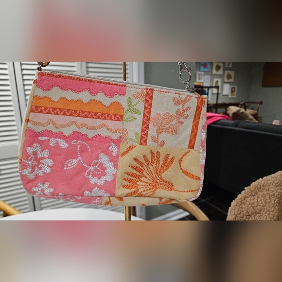 TALBOTS Cotton/linen Mini Bag W/ Patchwork Design In Vibrant Pink/green Multi. - Picture 10 of 13